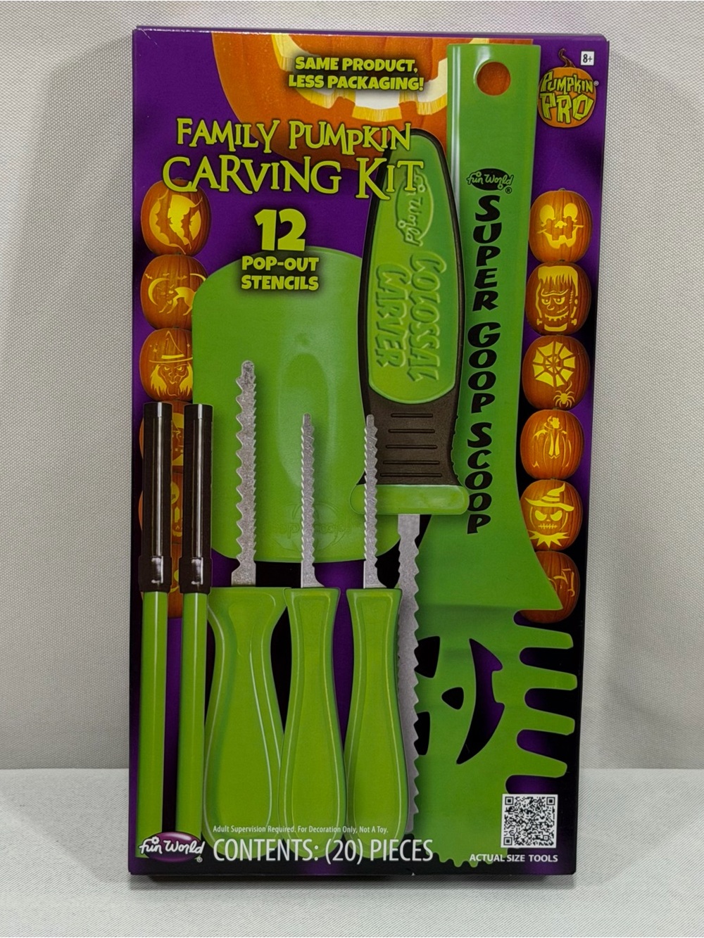 Pumpkin Carving Kit Tools Stencils Scoop Cutting Blades Scraper 20 Pc Fun World